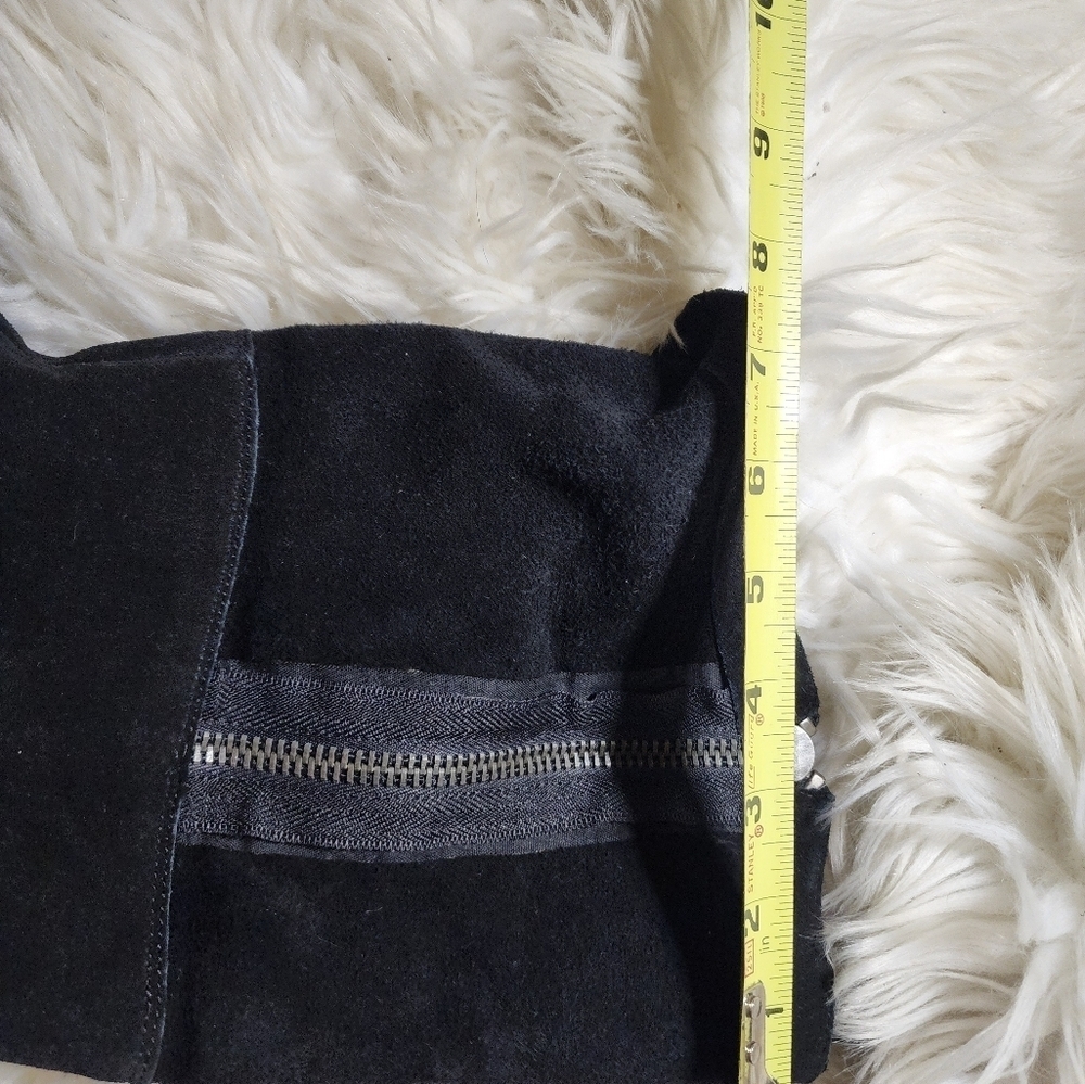 Mossimo Black Suede Fold Over Ankle Boots Size 11 Zipper Low Heel Moto Booties - Picture 8 of 16